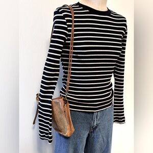 Perfectwhitetee rib pullover sweatshirt sweater black white stripe made in USA